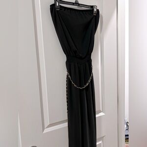 Black Jumpsuit with Gold Chain Accent